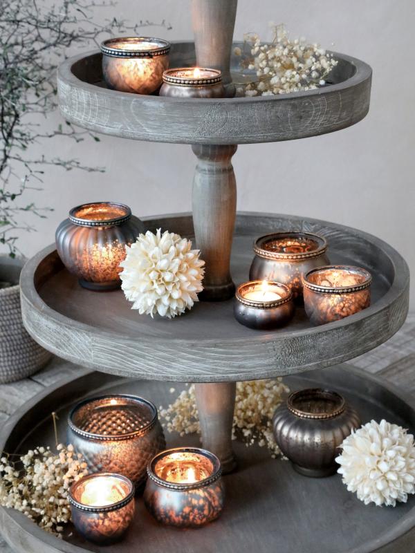 Tealight holder with pearl edge Ø9x9.5cm