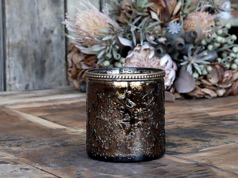 TEa Light Holder with Pearl Edge Candle