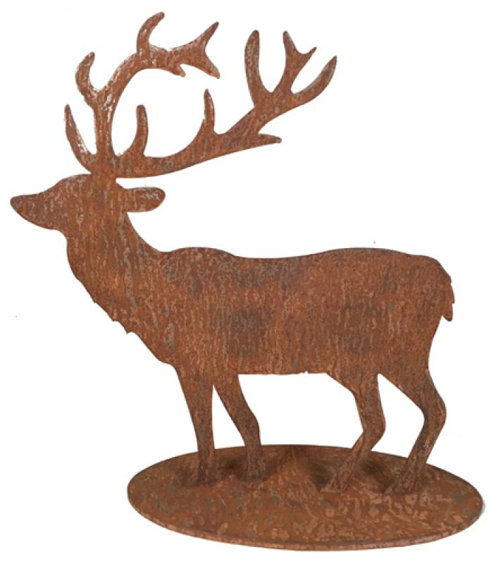 Christmas decoration figure deer standing on plate rusted 20cm high