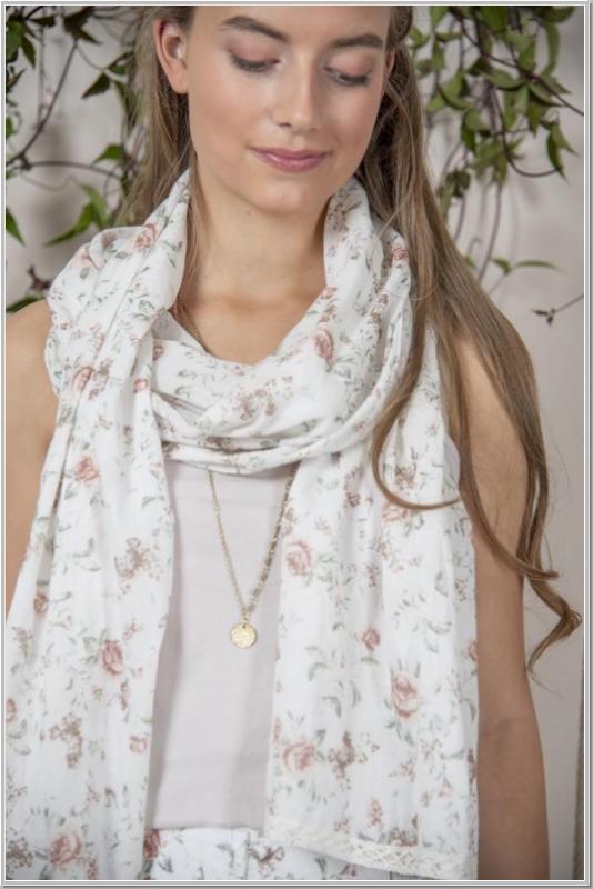 JDL Scarf Roses Cream Blossom L220cm