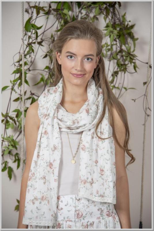 JDL Scarf Roses Cream Blossom L220cm