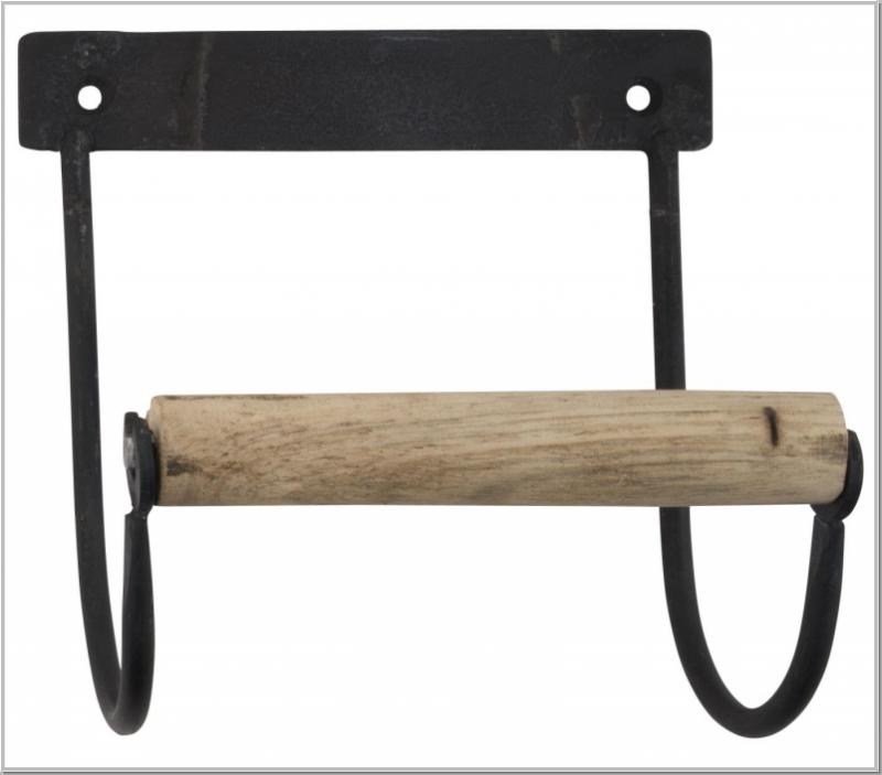 Metal toilet roll holder with wooden roll