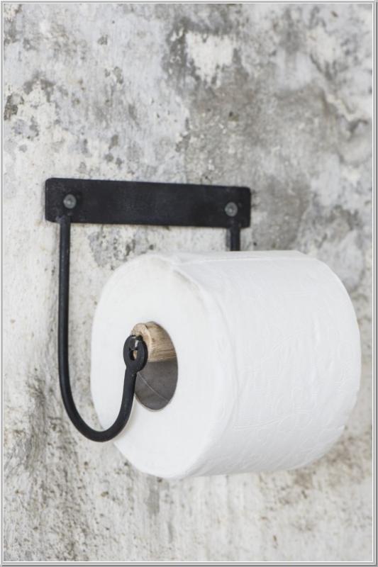 Metal toilet roll holder with wooden roll