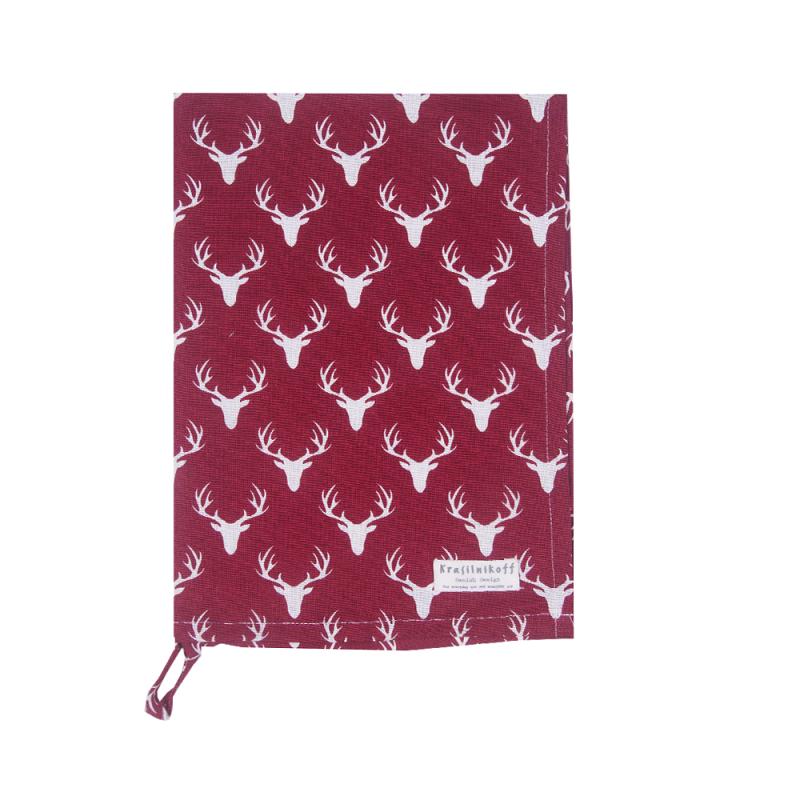 Krasilnikoff Tea Towel Deer 100% Cotton 50x70 Scarlet Red