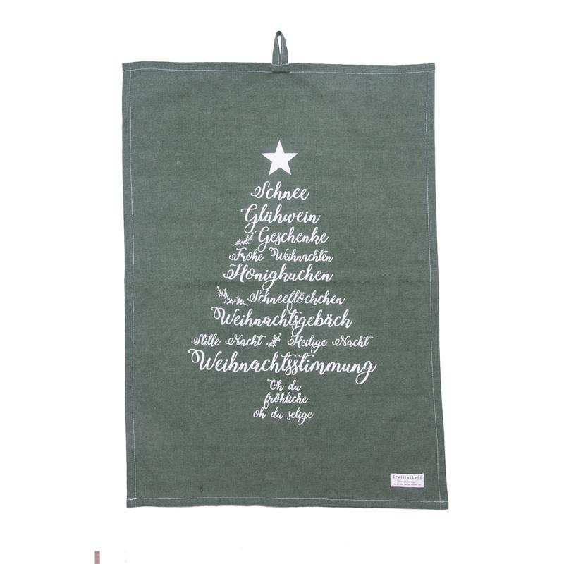 Krasilnikoff Tea Towel Christmas Words 100% Cotton 50x70 Olivgreen