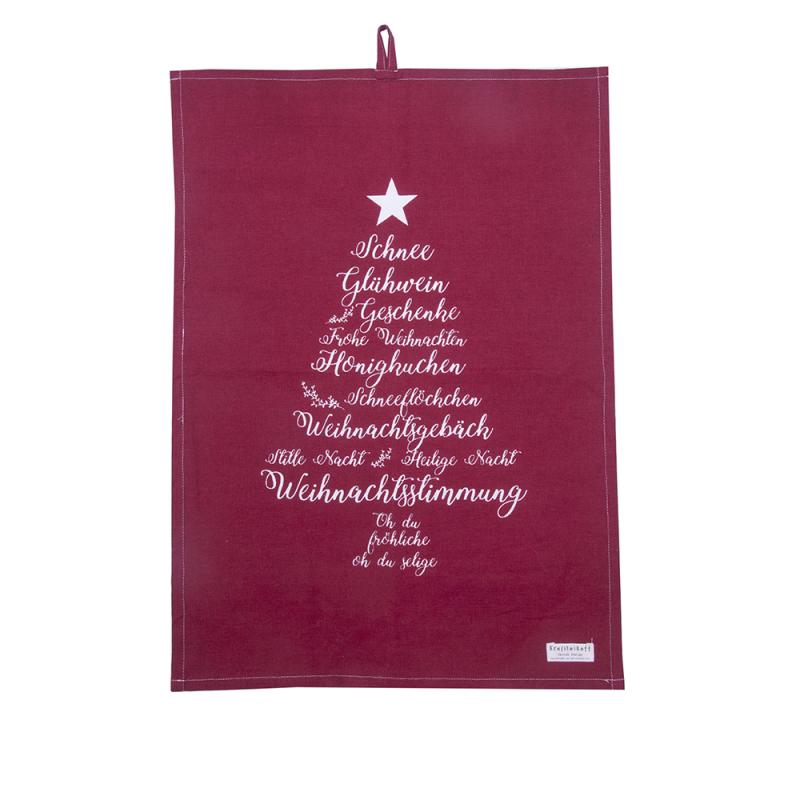 Krasilnikoff Tea Towel Christmas Words 100% Cotton 50x70 Scarlet Red