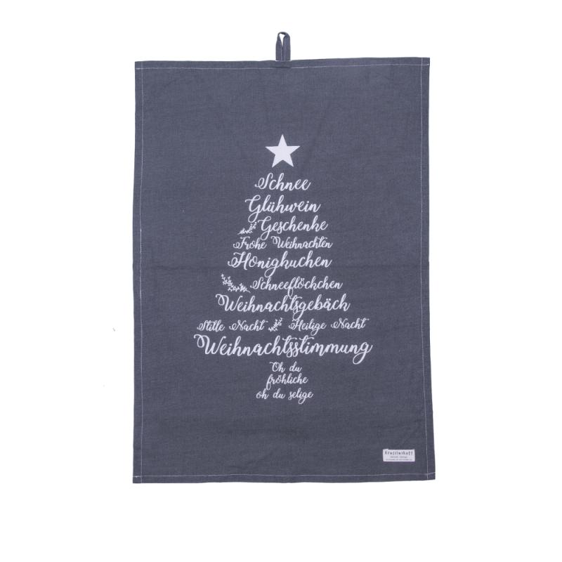 Krasilnikoff Tea Towel Christmas Words 100% Cotton 50x70 Charcoal