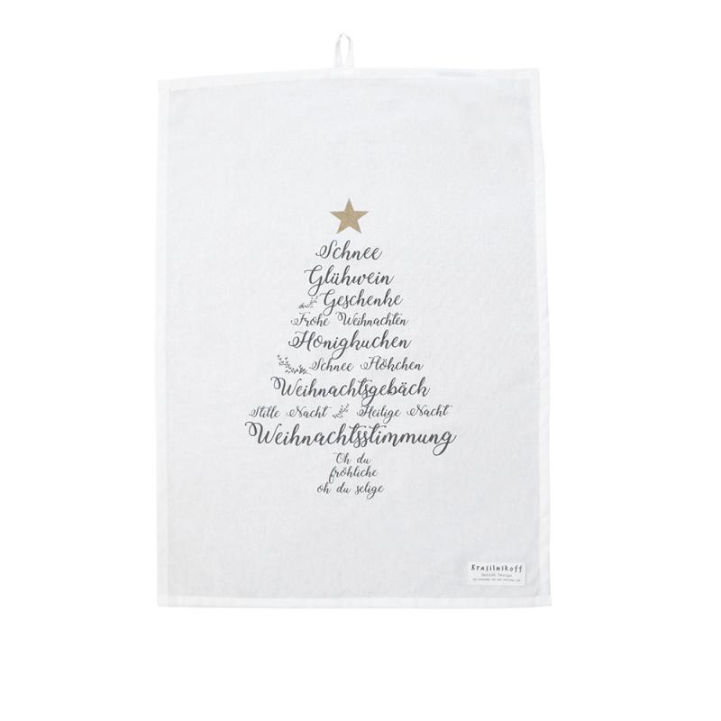Krasilnikoff Tea Towel Christmas Words 100% Cotton 50x70 White