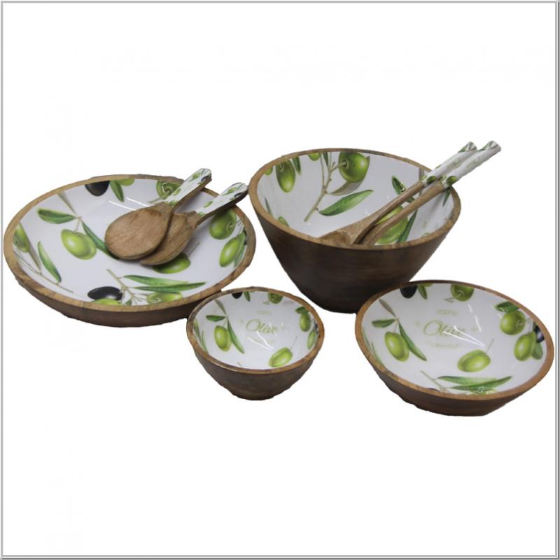Salatschüssel Mangoholz Emaille Olive Ø24cm