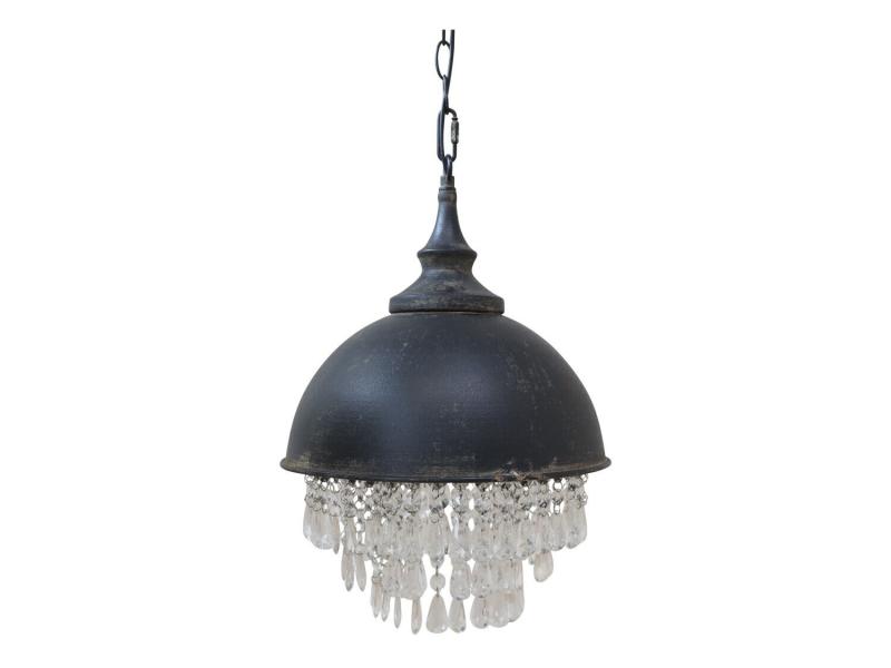 Chic Antique Factory Pendant Lamp with Crystals – Antique Black, Ø 31.5 cm