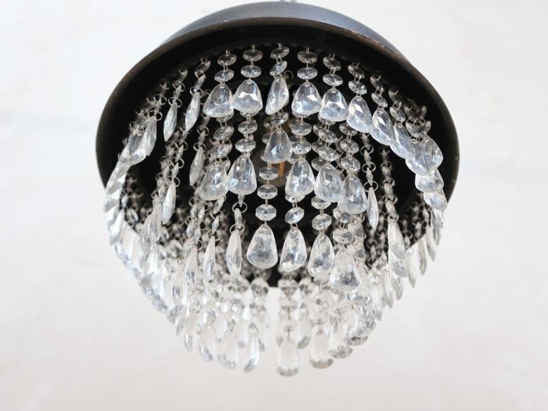 Chic Antique Factory Pendant Lamp with Crystals – Antique Black, Ø 31.5 cm